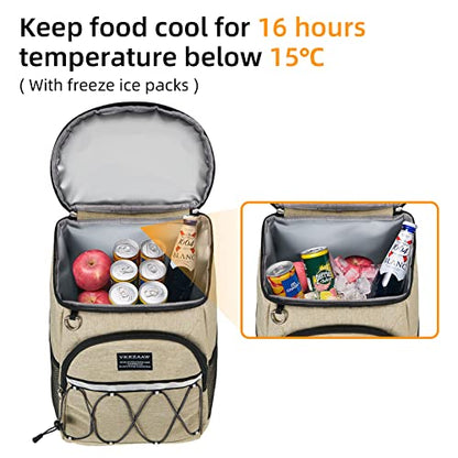 Backpack Cooler Backpack 26 Cans Insulated Leak Proof for Women Men Beach Camping Picnic Fishing Hiking Lunch Backpack Waterproof Cooler - color: Khaki, size: Medium