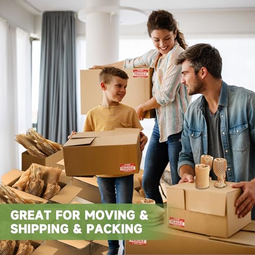Honeycomb Packing Paper Wrap 15''x328', Substitute Alternative for Bubble Cushioning Wrap for Moving Shipping Packaging, Recyclable Moving Supplies with 48 Fragile Sticker Labels - size: 15''x328'