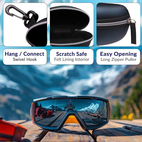 MyEyeglassCase Sports Sunglasses Case and Slim wallet Semi hard large glasses case w/belt clip soft pouch & cloth - color: B701 XL Blue/Blue
