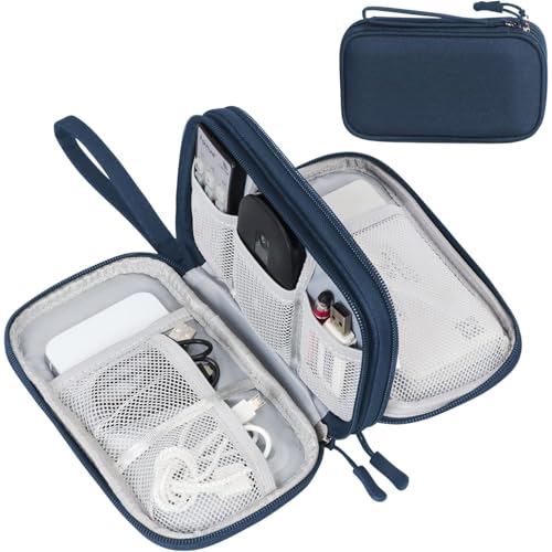 FYY Electronic Organizer, Travel Cable Organizer Bag Pouch Electronic Accessories Carry Case Portable Waterproof Double Layers Storage Bag for Cable, Cord, Charger, Phone, Earphone, Medium Size, Navy - color: Navy, style: Medium