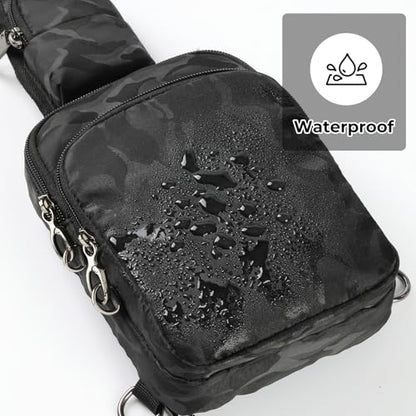 BROADREAM Sling Bag, Crossbody Bag with Anti-Theft Lock Zipper, RFID Blocking & Water Resistant for Travel Work Sport - color: Camouflage Black