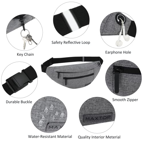 MAXTOP Large Crossbody Fanny Pack with 4-Zipper Pockets,Gifts for Enjoy Sports Festival Workout Traveling Running Casual Hands-Free Wallets Waist Pack Phone Bag Carrying All Phones - color: Neutral Gray, style: Large Fanny Pack(4 Zipper Pockets)