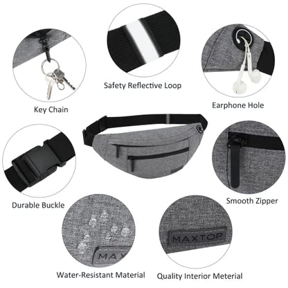 MAXTOP Large Crossbody Fanny Pack with 4-Zipper Pockets,Gifts for Enjoy Sports Festival Workout Traveling Running Casual Hands-Free Wallets Waist Pack Phone Bag Carrying All Phones - color: Neutral Gray, style: Large Fanny Pack(4 Zipper Pockets)