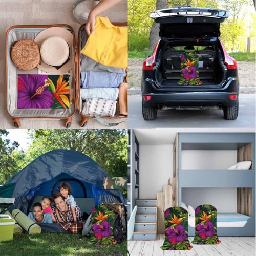 Swono Tropical Flowers Drawstring Closure Dirty Clothes Bag Organizer, Heavy Duty Large Laundry Bag, Floral Pattern Botanical Hibiscus Palm Leaf Bird Summer Rip-Stop Bags for Camp Travel - color: Tropical Flowers