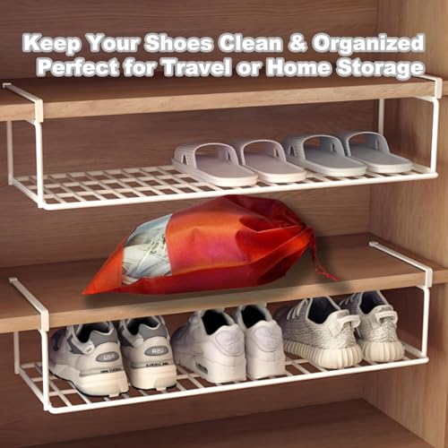 20 Pack Shoe Bags for Travel, 17" x 12.6" Drawstring Shoe Organizers with Clear Window, Breathable Non-Woven Dustproof Pouches for Luggage & Closet (Red) - color: Red