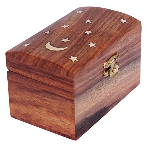 ITOS365 Handmade Wooden Jewelry Box for Women Jewel Organizer Moon and Stars