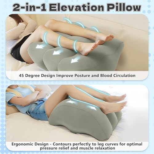 Inmoredo Inflatable Leg Elevation Pillow After Surgery, Wedge Leg Elevating Pillows for Injury Recovery, Blood Circulation, Swelling, Legs Support Cushion Knee Hip Ankles Pain