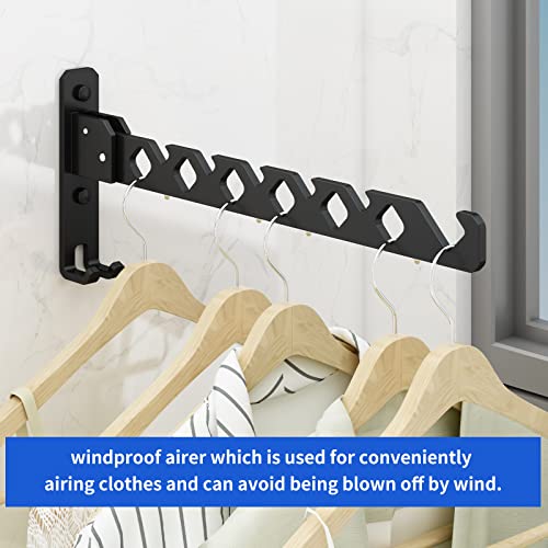 Wall Mounted Clothes Drying Rack, Wall Clothes Hanger Foldable, Laundry Hanger Hook for Bathroom, Wall Clothes Rack Indoor, Perfect for Small Spaces, Matte Black - color: Black