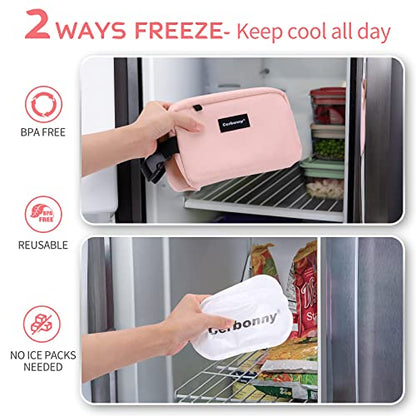 Cerbonny Cooler Bag Freezable Lunch Bag for Work School Travel,Leak-proof Small Lunch Bag,Small Insulated Bag For Kids 3+/Adults,Freezer Lunch Bags,Freezable Snack Bag,Pink - color: Pink-B-2