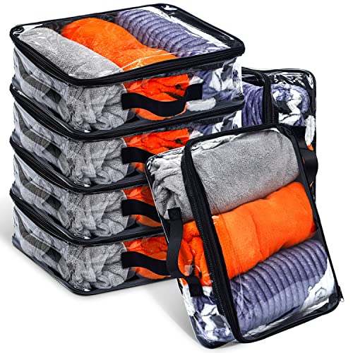 6 Pieces Large Clear Travel Packing Cube Clear Vinyl Zippered Storage Bags See Through Moving Bag PVC Multipurpose Pouch with Handle for Suitcase Shirts Dress Storage (Black, 11.8 x 10.2 x 3.9 Inch) - color: Black, size: 11.8 x 10.2 x 3.9 Inch