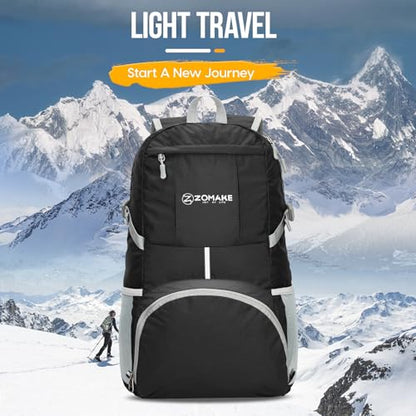 ZOMAKE Lightweight Packable Backpack 35L, Light Foldable Backpacks Water Resistant Collapsible Hiking Bag, Compact Folding Day Pack for Travel Camping(Black) - color: Black