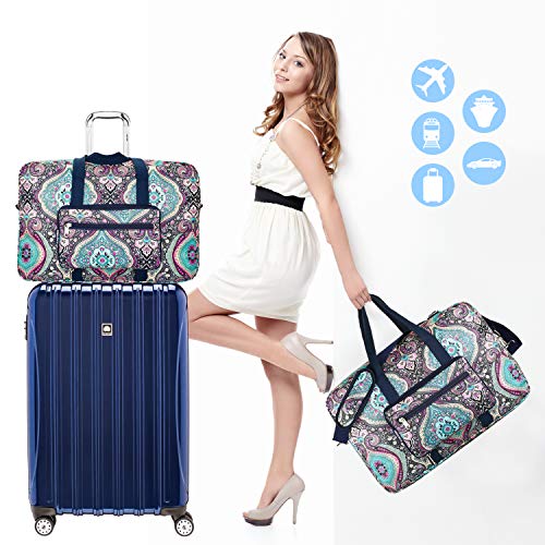 F.FETIVIN Weekender Carry On Bag Travel Duffle Medium Overnight Bag for Women(Green Floral) - color: 1-Green Floral