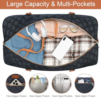 ITIEZY Weekender Overnight Bag for Women - Large Travel Duffel Bag with Shoe Compartment, Gym Duffel Bag Hospital Bag Carry On Tote Bags for Airplanes with Crossbody Bag Toiletry Bag 3Pcs Set - color: 8a-Dark blue