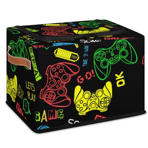Game Controller Storage Bins With Zipper Lid, Collapsible Trunk Organizer, Car Organizers and Storage Bins with Lids, Decorative Storage Boxes with Handle, Home Storage Baskets for Organizing - color: Game Controller