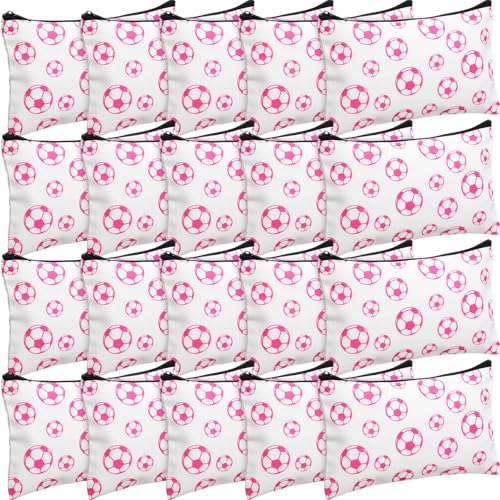 Eccliy 20 Pcs Soccer Makeup Bag Cosmetic Bag Canvas Gifts Sport Soccer Themed Accessories for Girls Toiletry Pouch with Zipper for Women Party Shopping Home Travel, 8 x 5 Inch - size: 8 x 5 Inch, style: Soccer,pink