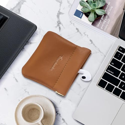 Travelambo Leather Squeeze Coin Purse Pouch Change Holder For Men & Women - color: Brown
