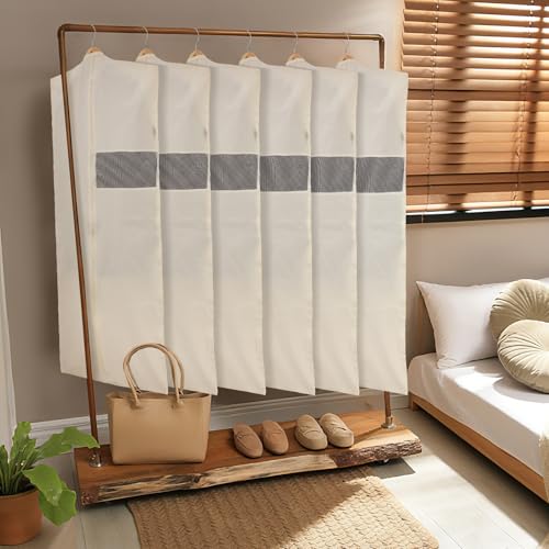 Aliceset 6 Pcs 24 x 50 Inches Cotton Garment Bags for Hanging Clothes, Canvas Suit Bags for Clothes Coats Jackets Shirts Closet Storage Travel Gusseted Hanging Garment Cover - size: 50 inches