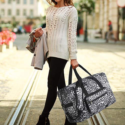F.FETIVIN Travel Foldable Waterproof Duffel Bag - Lightweight Carry on Luggage Tote Duffel Bag(Leopard Print) - color: A-Leopard Print