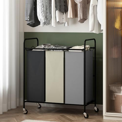 3 Section Laundry Hamper, 120L Large Rolling Laundry Sorter Cart, Laundry Basket with Lockable Wheels & Removable Bags, Laundry Room Organization for Dirty Clothes Storage - size: 3 Section Bags