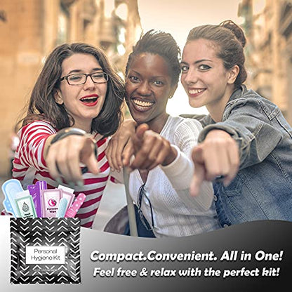 Menstrual Kit All-in-One 10 Pack | Convenience on The Go | Period Kit Pack for Travelling, Tweens & Teenager | Individually Wrapped Feminine Hygiene Product (Black Treads) - color: Black Treads