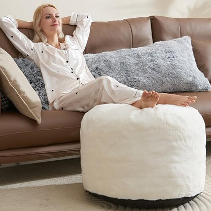 Pouf Ottoman Foot Rest 26"x18" Footstools and Ottomans Small with Filling Cream Small Beige Ottoman Foot Rest Ivory Poofy Ottom Stool Soft Poofs/Ottomans Furniture Living Room Ottom Footstool - color: Beige, size: 26"D x 26"W x 18"H
