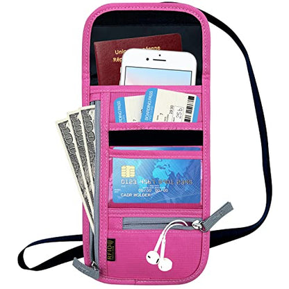 Travel Neck Wallet, RFID Blocking Passport Holder with Adjustable Neck Strap for Men and Women to Keep Cash, Credit Cards and Travel Documents Safe - Rose - color: Rose