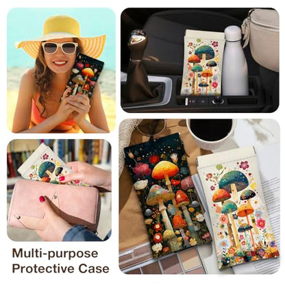 Eyeglasses Sunglasses Case PU Soft Squeeze Top Glasses Pouch for Women Student,Floral Pattern Portable Anti Scratch - color: Brown-mushrooms06