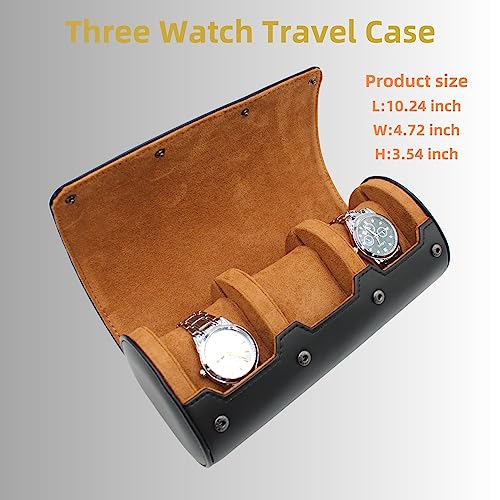 Watch Travel Case Portable Organizer - Luxury Watch Roll Travel Box Recycled Leather Watch Storage and Display for Men and Women (WCASE-3-BLACK) - color: BLACK, size: Three slots