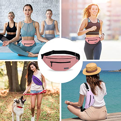 MAXTOP Large Crossbody Fanny Pack with 4-Zipper Pockets,Gifts for Enjoy Sports Festival Workout Traveling Running Casual Hands-Free Wallets Waist Pack Phone Bag Carrying All Phones - color: New Pink, style: Large Fanny Pack(4 Zipper Pockets)