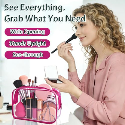 18 Pieces Small Clear Makeup Bags Bulk, TSA Approved Toiletry Bag PVC Clear Cosmetic Pouch with Zipper, Waterproof Vinyl Plastic Organizer Case for for Women Carry-on Travel Essentials (Rose Red) - color: 18 Small Rose Red