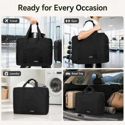 Foldable Travel Duffle Bag with Trolley Sleeve 40L Capacity, Lightweight Packable Travel Duffel Bags with the Keyhole Zipper, Weekender Overnight Nylon Carry on Bag for Men & Women, Black - color: Black