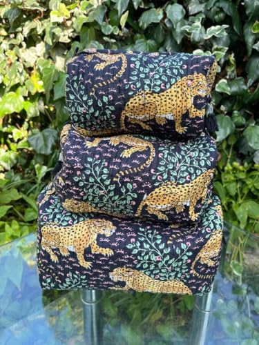 YILLE Set of 3 Pieces Block Printed Travel Organizer Kit Storage Bag for Women Makeup Bag Travel Cosmetic Bag (Black Cheetah) - color: Black Cheetah
