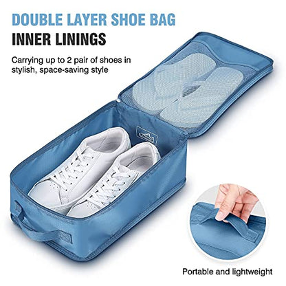 Mossio 6 Set Packing Cubes with Shoe Bag - Lightweight Travel Luggage Suitcase Organizers - color: Sea Blue