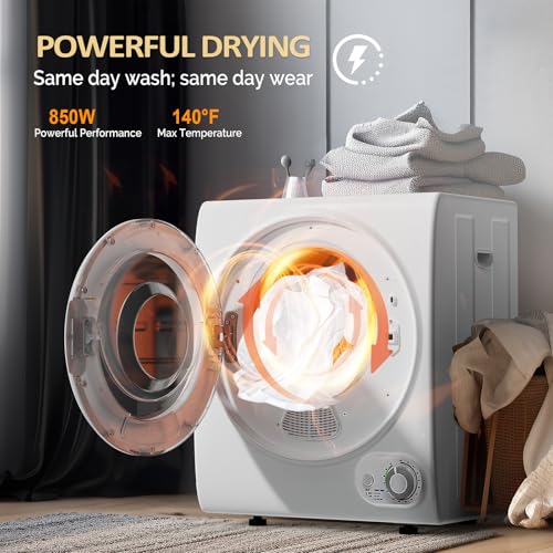 ROVSUN 110V Portable Clothes Dryer, High End Laundry Front Load Tumble Dryer Machine with Stainless Steel Tub & Simple Control Knob for Apartment, Dorm-850W, White - style: 1.5 CU. FT.