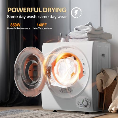 ROVSUN 110V Portable Clothes Dryer, High End Laundry Front Load Tumble Dryer Machine with Stainless Steel Tub & Simple Control Knob for Apartment, Dorm-850W, White - style: 1.5 CU. FT.
