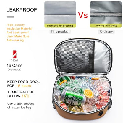 TUGUAN Insulated Cooler Backpack 38 Cans Double Deck Leakproof Lightweight Soft Lunch Backpack Small Cooler Bag Beach Picnic - color: 8901-brown