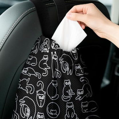 Car Trash Bag Hanging Back of Seat with Adjustable Snap Buckle Strap Cute Printed Drawstring Garbage Bags for Car-Black Cats - color: Black Cats Car Trash Bag