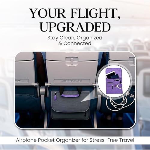 SO~MINE Airplane Pocket Organizer | Tray Table Cover | In Flight Seat Back Organizer Bag | Commuter Essential Travel Bag | Media Pouch For Flying | Travel Gift | Attaches To Luggage - color: Purple