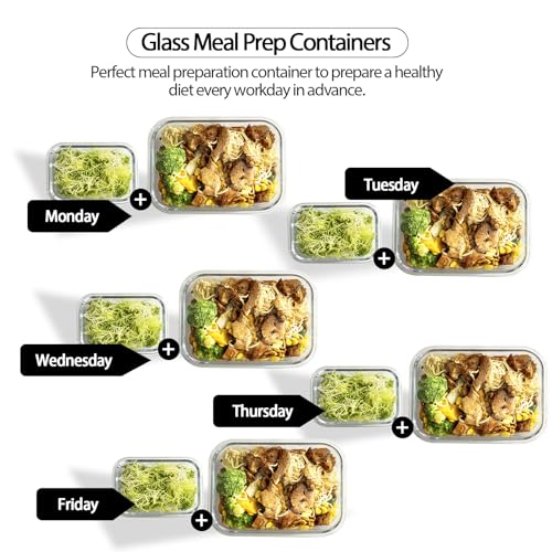 coccot Glass Food Storage Containers with Lids Airtight, Glass Meal Prep Containers with Snap Lids for Food, Bpa-free,Easy to Open&Close/Microwave,Oven,Freezer,Dishwasher Safe/Leak-proof [10 Pack] - color: Black