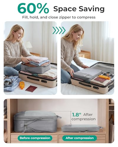 BAGSMART 6 Set /4 Set/2 Set Compression Packing Cubes for Travel, Lightweight Luggage Organizer Bags, Durable Space Saver Bags Travel Essentials - color: Storm Front Grey, size: Set of 6