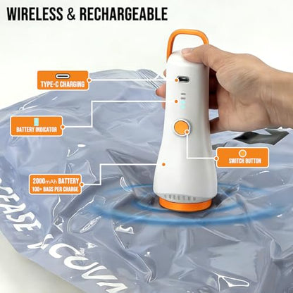 15Pack Travel Vacuum Storage Bags with Rechargeable Wireless Electric Pump - 5300Pa, 3 Sizes Space Saver Seal Bags Fit for (24/28/30 Inch) Carry on Luggage Suitcase, Travel Essentials Packing Cubes