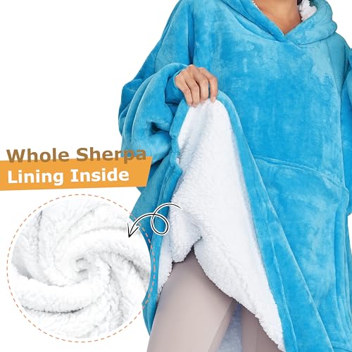 Catalonia Oversized Blanket Hoodie Sweatshirt, Wearable Sherpa Blanket Pullover, Gift for Her - color: Blue
