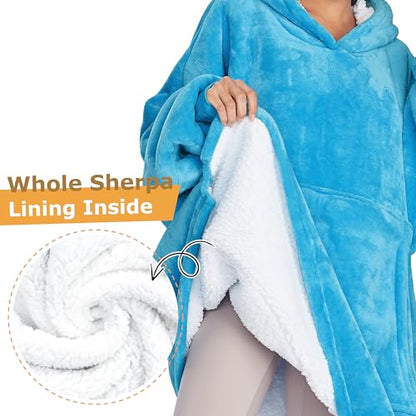 Catalonia Oversized Blanket Hoodie Sweatshirt, Wearable Sherpa Blanket Pullover, Gift for Her - color: Blue