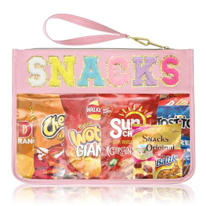 Siwara Snack Bags Clear Pouch Travel Makeup Bag Chenille Letter Bags for Zipper Pouch Clear Cosmetic Bag Clearly Tote Bag Makeup Travel Bags for Women - color: Pink--Snack