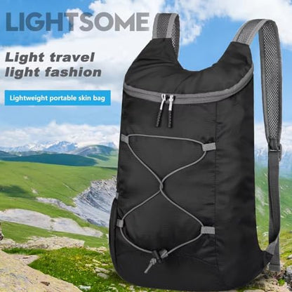 levayhill 16L Foldable Hiking Backpack,Small Packable Daypack, Black & Gray | Lightweight ,Outdoor Collapsible Rucksack,Ultralight Folding Back Pack, Water Repellent, Men Women Travel Gym, Easy Carry-on - color: Black&gray