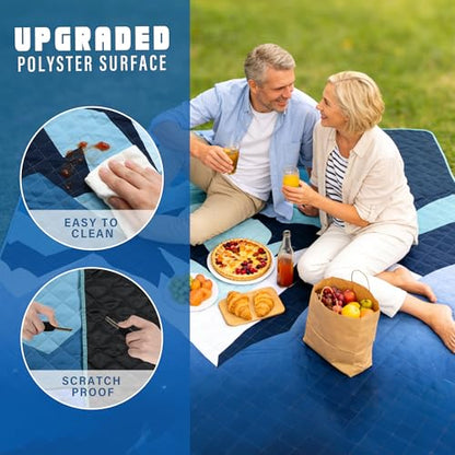 Tirrinia Picnic Blanket Waterproof, 70"x80" Extra Large Outdoor Blanket Waterproof, 3-Layer Foldable Picnic Mat with Sandproof Backing for Beach, Camping, Hiking, Park, Travel - color: Navy Mountain