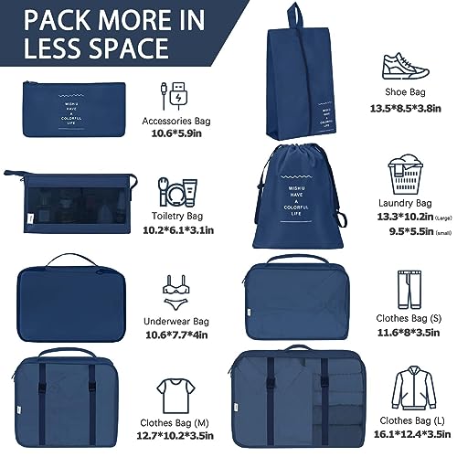 KPX 8 Set Packing Cubes for Travel, Luggage Packing Organizers Accessories Large Toiletries Bag for Clothes Shoes Cosmetics (Navy Blue) - color: 8Set-Navy Blue