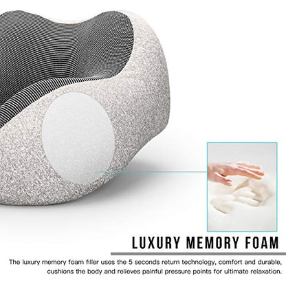 MLVOC Neck Pillow for Traveling, Upgraded 100% Pure Memory Foam Travel Neck Pillow for Airplane Flight Sleep, Breathable & Machine Washable Cover, Travel Kit with 3D Eye Mask, Earplugs & Bag, Grey - color: Grey