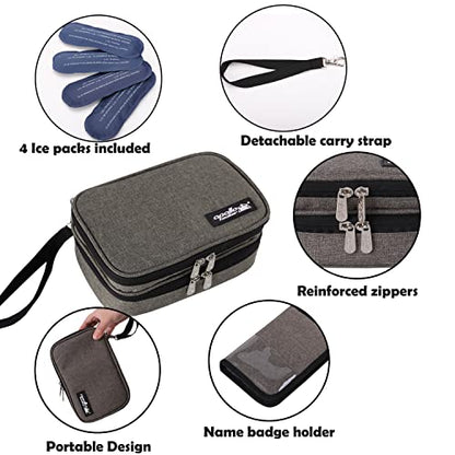 apollo walker Insulin Cooler Travel Case Diabetic Medication Cooler with Ice Packs and Insulation Liner - color: Gray, size: Medium
