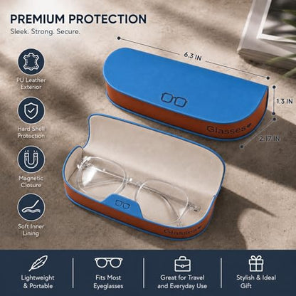 Glasses Case hard shell,3-in-1 Sunglasses Case & Eyeglass Case with Cleaning Cloth & Storage Pouch - color: Blue